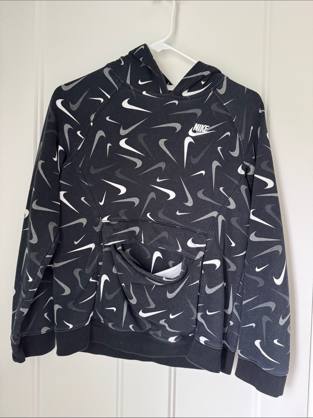 Nike Black Hoodie with White & Gray Swoosh Allover